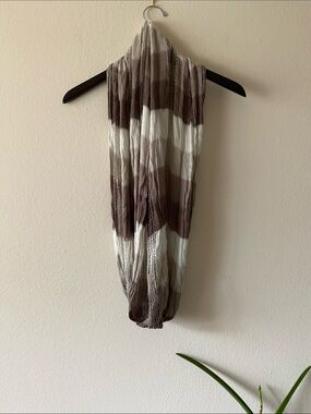Striped Lightweight Infinity Scarf in Brown and White